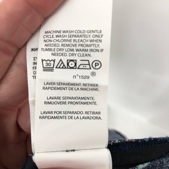 POLO RALPH LAUREN Blouse Sz 18 Linen Puff Sleeve Floral Print Navy Blue - Picture 11 of 12